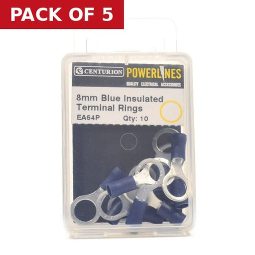 8mm Blue Insulated Terminal Rings, Pack of 10 - Pack of 5