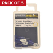 6.3mm Blue Male Push-On Terminals, Pack of 10 - Pack of 5
