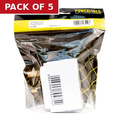 13 Amp 3 Way Fused Adaptor - Pack of 5