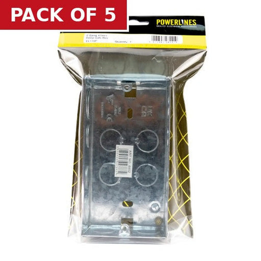 2 Gang Galvanised Steel Flush Back Box, 47mm - Pack of 5