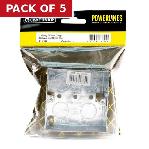 1 Gang Galvanised Steel Flush Back Box, 35mm - Pack of 5