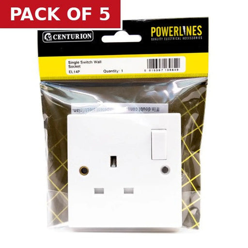 13 Amp 1 Gang Switched Wall Socket - Pack of 5