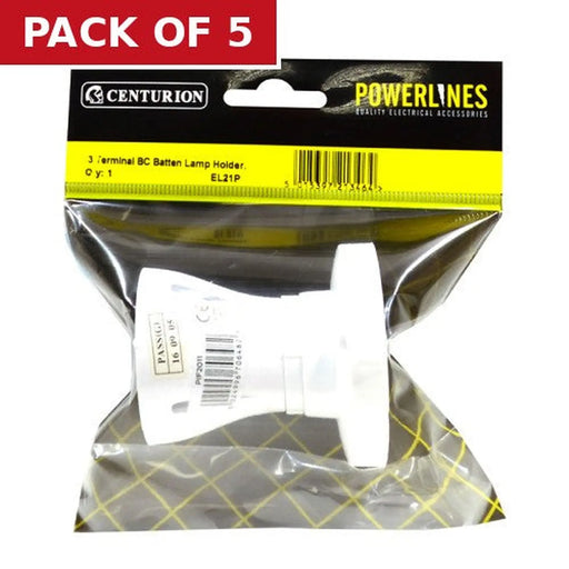3 Terminal BC Batten Lamp Holder - Pack of 5