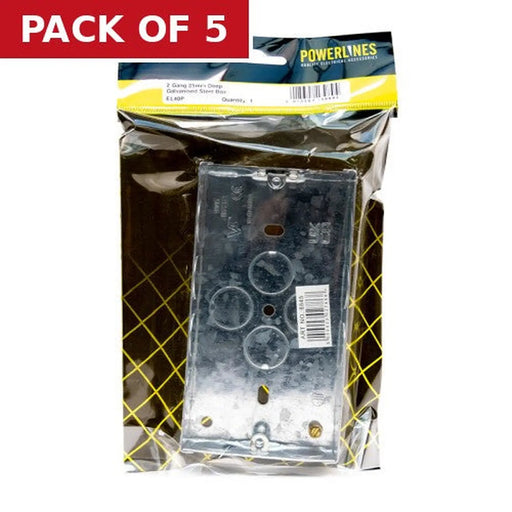 2 Gang Galvanised Steel Flush Back Box, 25mm - Pack of 5