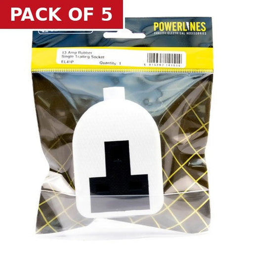1 Gang White Trailing Socket, 13 Amp - Pack of 5