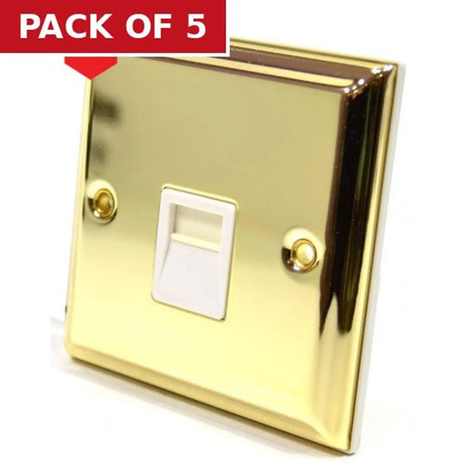 Victorian Brass Secondary Telephone Socket, White Switch - Pack of 5