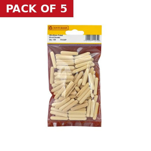 M8 x 30mm Fluted Wooden Dowels  (Pack of 100) - Pack of 5