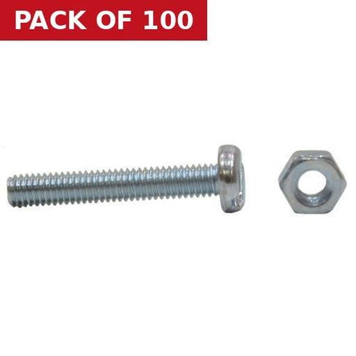 M4 x 25mm Machine Screws & Nuts - Zinc Plated - (100)
