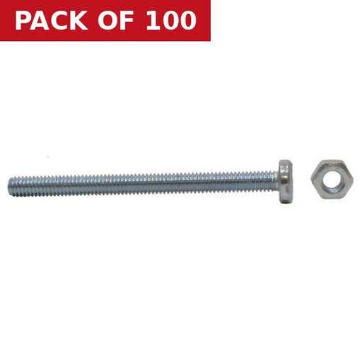 M4 x 50mm Machine Screws & Nuts - Zinc Plated - (100)