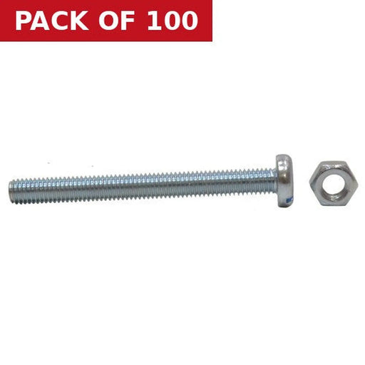 M5 x 50mm Machine Screws & Nuts - Zinc Plated - (100)