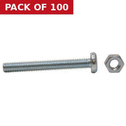 M6 x 75mm Machine Screws & Nuts - Zinc Plated - (100)
