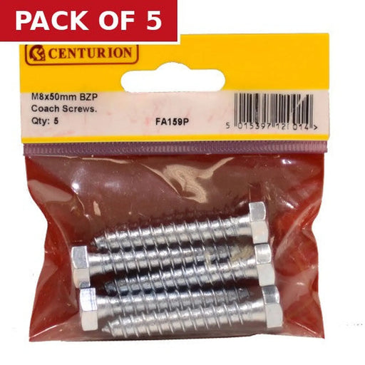 M8 x 50mm ZP Coach Screws  (Pack of 5)