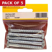 M8 x 70mm ZP Coach Screws  (Pack of 5)