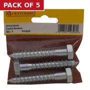 M10 x 70mm ZP Coach Screws  (Pack of 3) - Pack of 5
