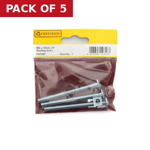 M6 x 70mm ZP Roofing Bolts  (Pack of 3) - Pack of 5