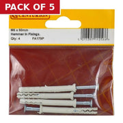 M6 x 60mm Hammer In Frame Fixings  (Pack of 4) - Pack of 5