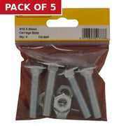 M10 x 50mm Carriage Bolts 4pk - Pack of 5