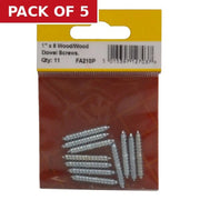 Wood Dowel Screws - 1" x 8 - Zinc Plated - (Pack of 11) - Pack of 5