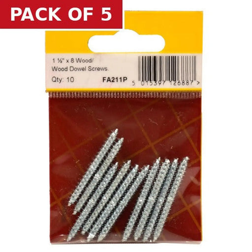 Wood Dowel Screws - 1 1/2" x 8 - Zinc Plated - (Pack of 10) - Pack of 5