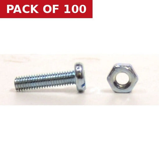 M3 x 12mm Machine Screws & Nuts - Zinc Plated - (100)