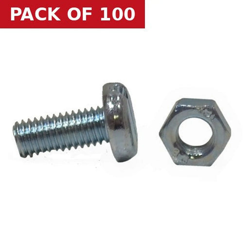 M5 x 12mm Machine Screws & Nuts - Zinc Plated - (100)