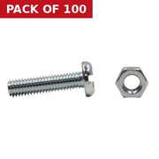 M6 x 25mm Machine Screws & Nuts - Zinc Plated - (100)