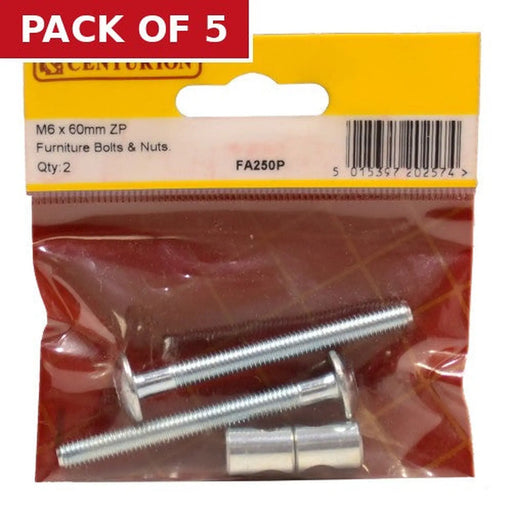 M6 x 60mm ZP Furniture Bolts & Nuts  (Pack of 2) - Pack of 5
