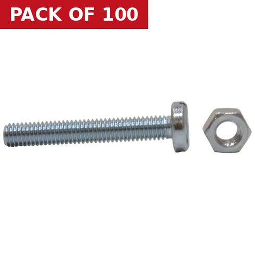 M6 x 40mm Machine Screws & Nuts - Zinc Plated - (100)