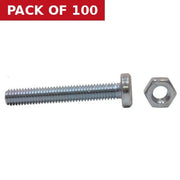 M6 x 50mm Machine Screws & Nuts - Zinc Plated - (100)