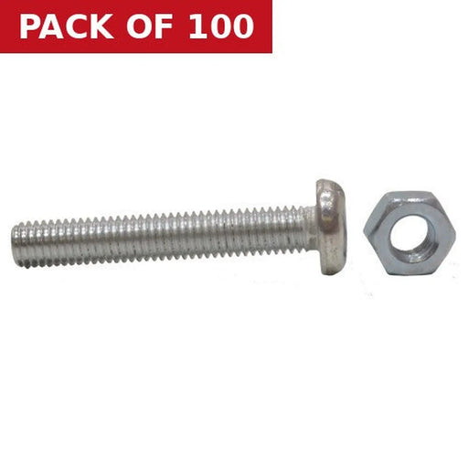 M8 x 50mm Machine Screws & Nuts - Zinc Plated - (100)