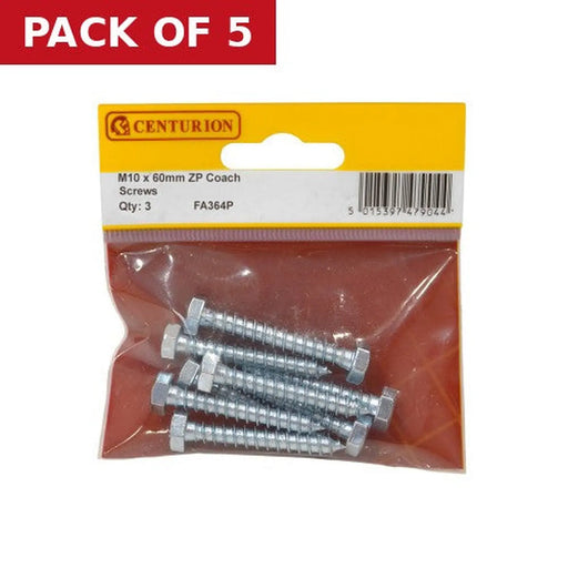 M10 x 60mm ZP Coach Screws  (Pack of 3) - Pack of 5