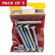 M8 X 65mm ZP Small Carriage Bolts & Nuts (Pack of 6) - Pack of 5