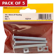 M6 x 60mm ZP Roofing Bolts (Pack of 3) - Pack of 5