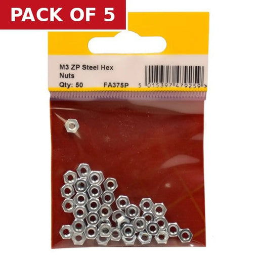 M3 ZP Steel Hex Nuts (Pack of 50) - Pack of 5