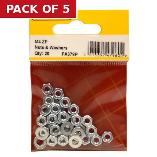 M4 ZP Nuts & Washers (Pack of 20) - Pack of 5