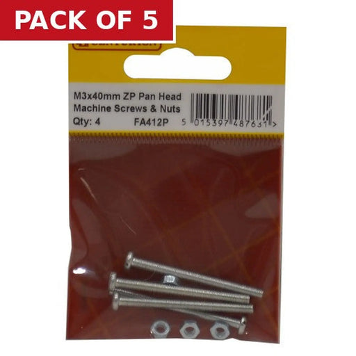 M3 x 40mm Head Machine Screws & Nuts - Pan Head - Zinc Plated - - Pack of 5