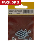 M4 x 25mm Machine Screws & Nuts - Countersunk Head - Zinc Plated - - Pack of 5
