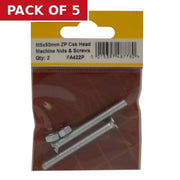 M5 x 50mm Machine Screws & Nuts - Countersunk Head - Zinc Plated - - Pack of 5