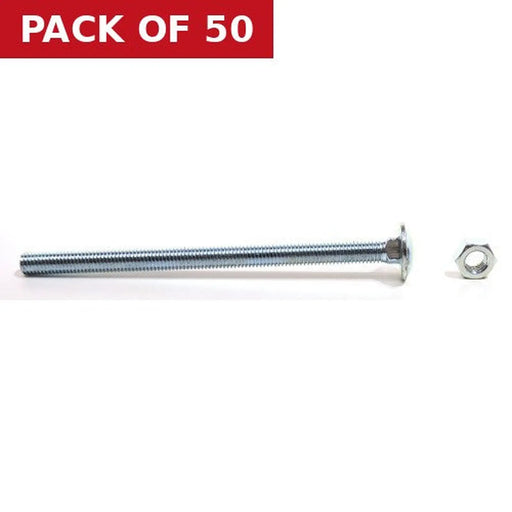 M8 x 130mm ZP Cup Sq Hex Carriage Bolts & Nuts - Pack of 50