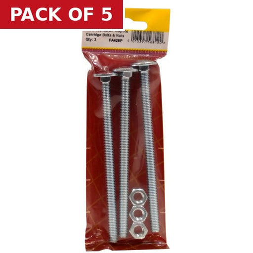 M8 x 130mm ZP Cup Sq Hex Carriage Bolts & Nuts (Pack of 3) - Pack of 5