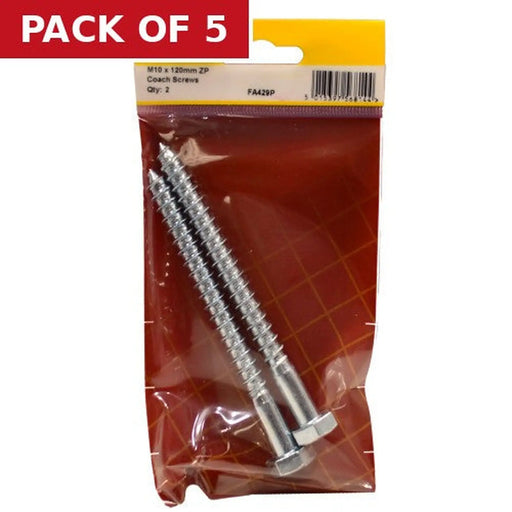 M10 x 120mm ZP Coach Screws  (Pack of 2) - Pack of 5