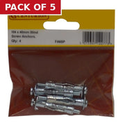 M4 x 45mm ZP Blind Screw Anchors  (Pack of 4) - Pack of 5