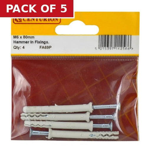 M6 x 80mm Hammer In Frame Fixings  (Pack of 4) - Pack of 5