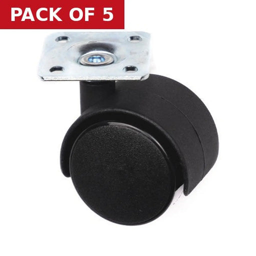 40mm Twin Wheel Plate Fix Castors - Pack of 5