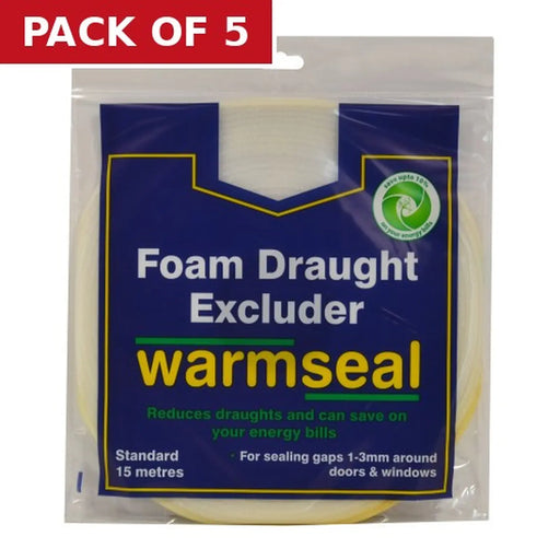 Warmseal PVC Foam Draught Excluder, White, 15m - Pack of 5