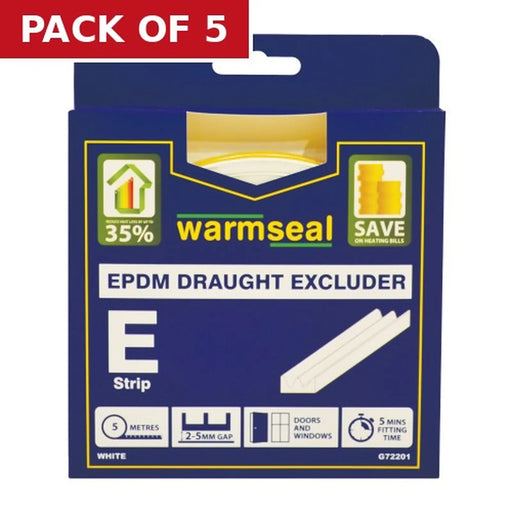 Warmseal 'E' Profile Long-life Foam Draught Excluder, White, 5m - Pack of 5