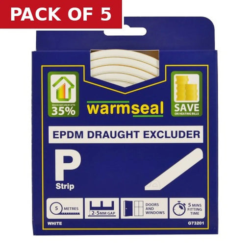 Warmseal 'P' Profile Long-life Foam Draught Excluder, White, 5m - Pack of 5
