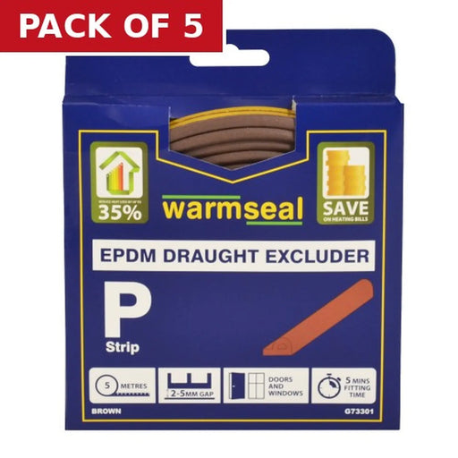 Warmseal 'P' Profile Long-life Foam Draught Excluder, Brown, 5m - Pack of 5