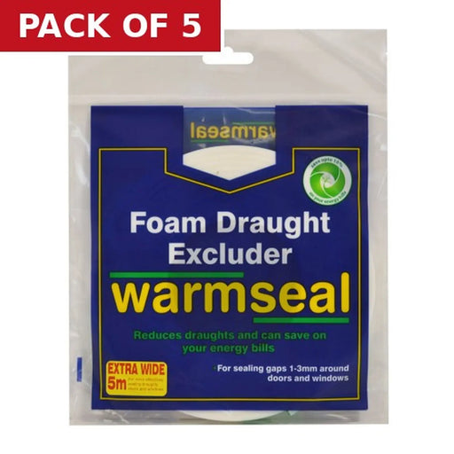 Warmseal Extra Wide PVC Foam Draught Excluder, White, 5m - Pack of 5