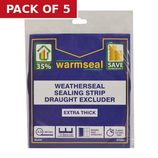 Warmseal Extra Thick Weather seal Sealing Strip, Black, 3.5m - Pack of 5